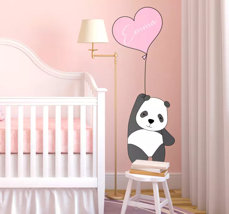 Muurdecoratie stickers Panda en ballon met naam - TenStickers