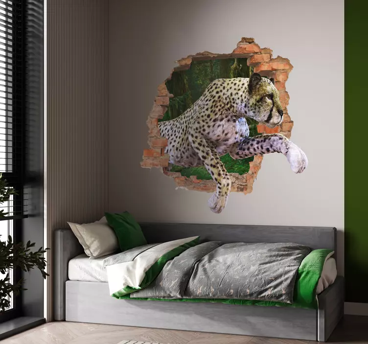 Muursticker 3d cheetah uit de muur - TenStickers