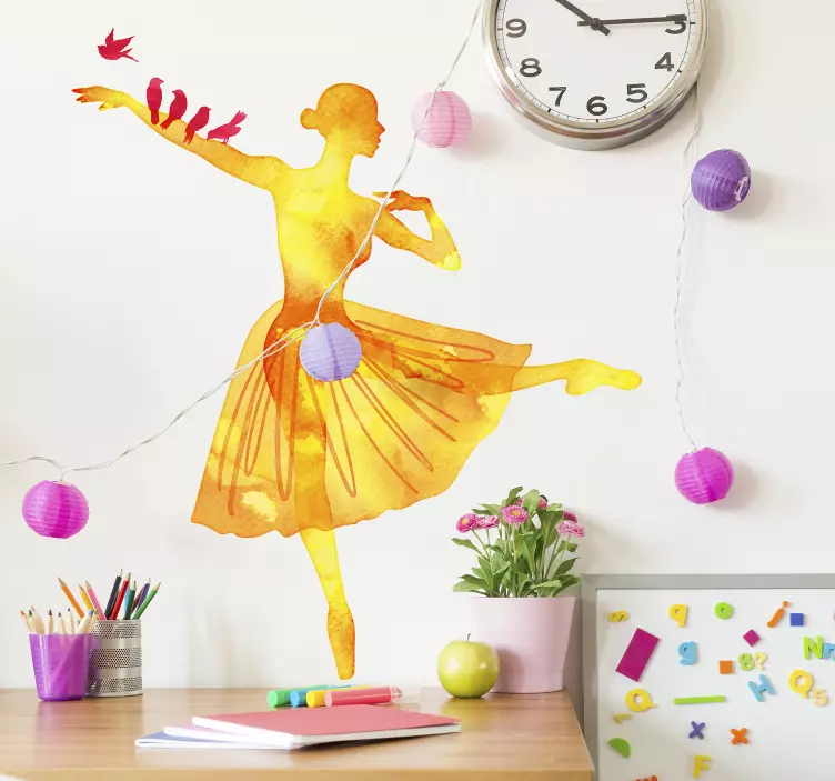 Muursticker ballerina goud vogels - TenStickers