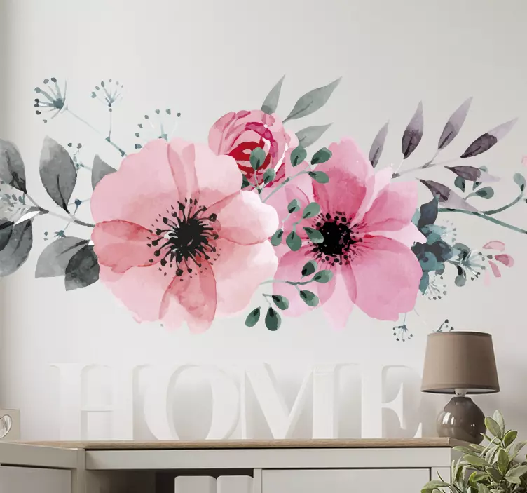 Muursticker woonkamer bloemen aquarel - TenStickers