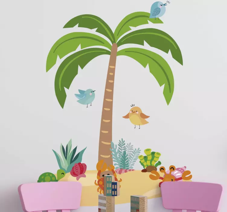 Muursticker boom palm tree and marine animals - TenStickers
