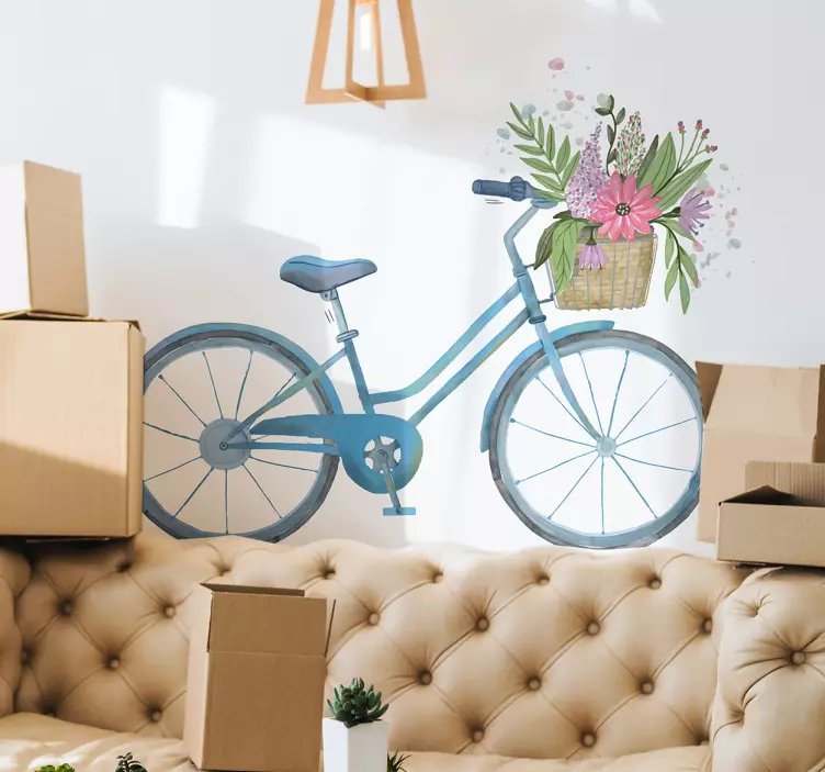 Muursticker fiets bloemen mand - TenStickers