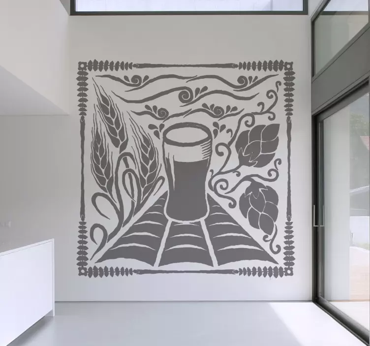 Muursticker glas bier met versiering - TenStickers