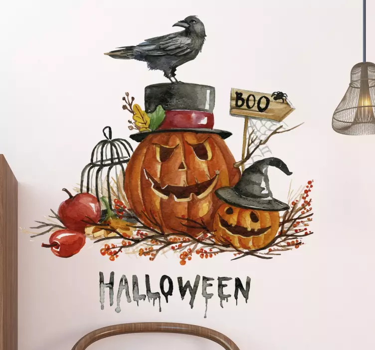 Muursticker Halloween Griezelige Pompoenen - TenStickers
