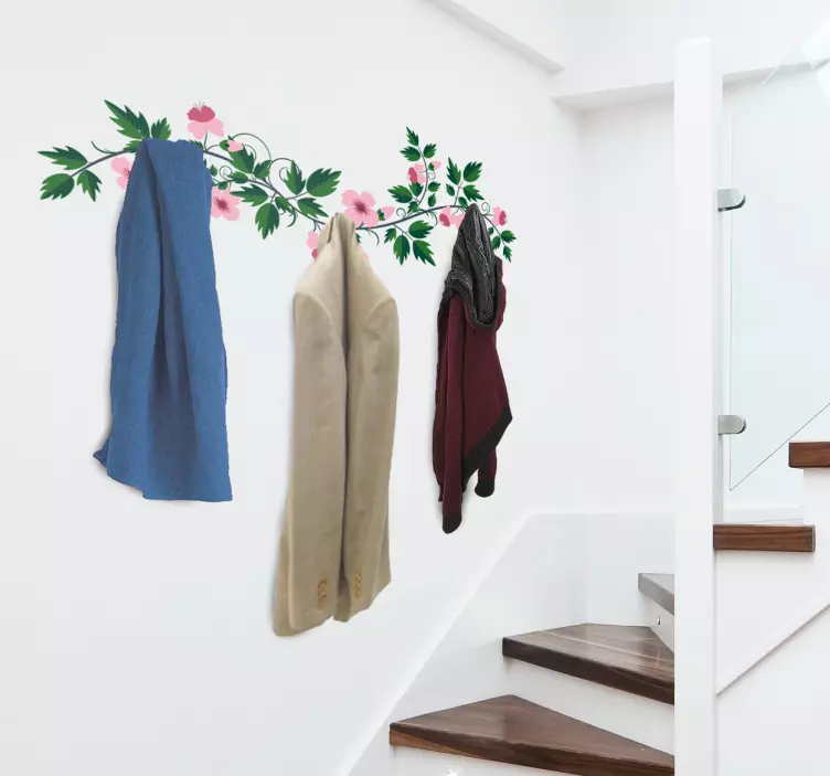 Muursticker kapstok tak bloemen - TenStickers