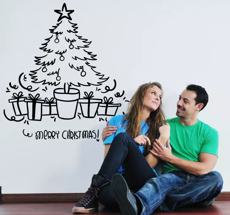 Muursticker kerstboom tekst Merry Christmas - TenStickers