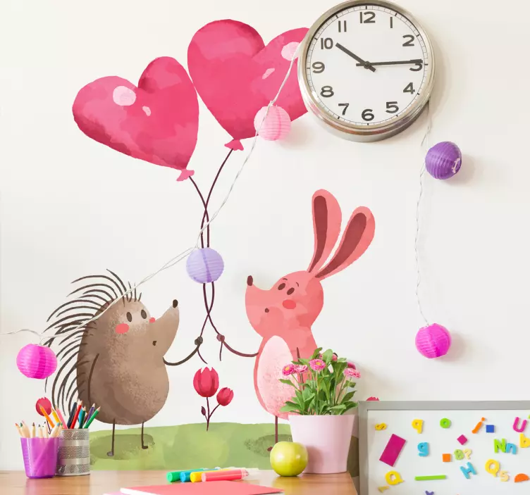 Muursticker kinderen egel en konijn - TenStickers