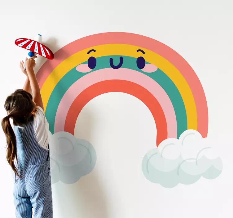 Muursticker kinderkamer blije regenboog kunst - TenStickers