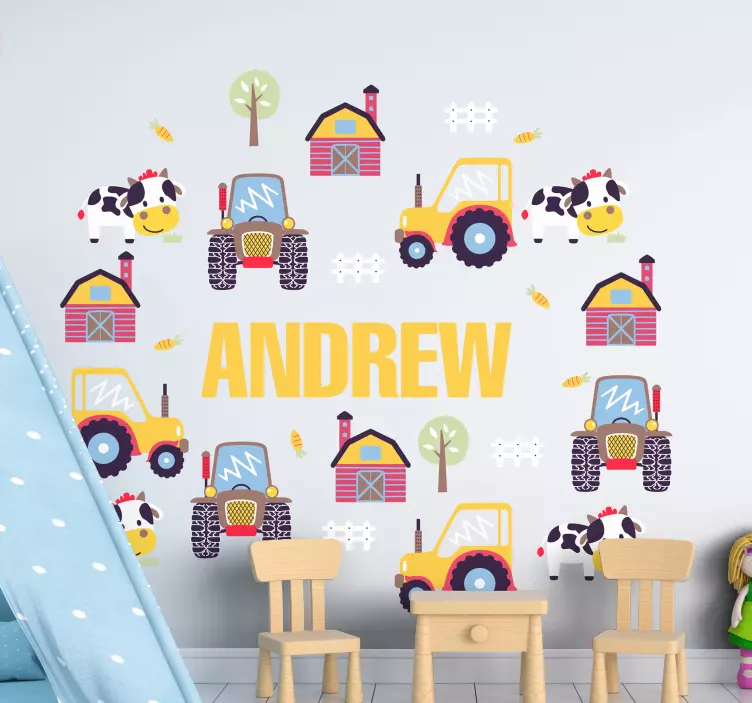 Muursticker kinderkamer boerderijthema personalisatie - TenStickers