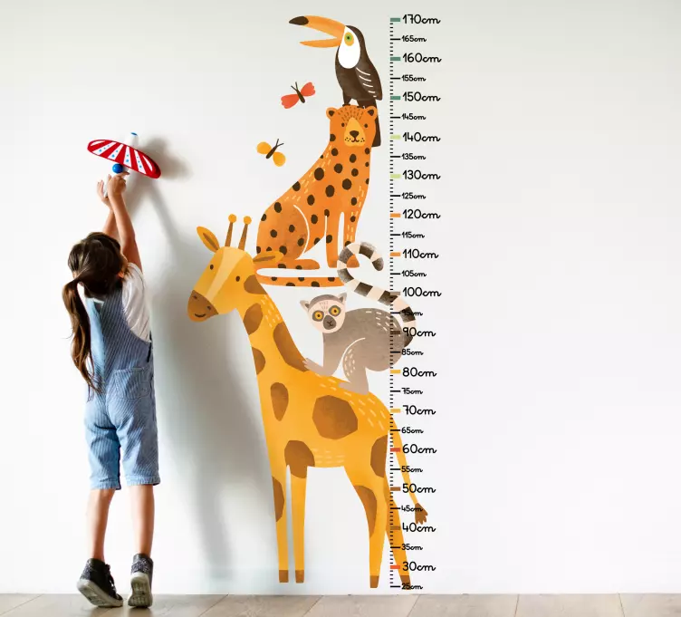 Muursticker kinderkamer dieren groeimeter - TenStickers