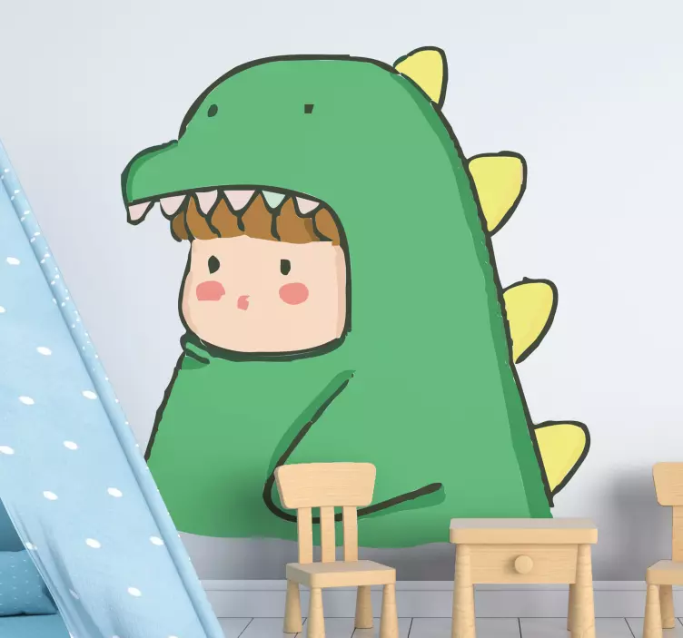 Muursticker kinderkamer kind in dino outfit - TenStickers