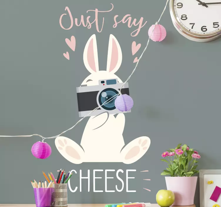 Muursticker kinderkamer konijn say cheese - TenStickers