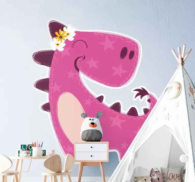 Muursticker kinderkamer schattige rozenkleurige dinosaurus - TenStickers