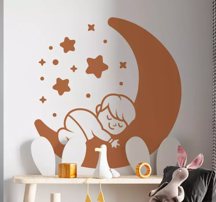 Muursticker kinderkamer slapend kind maan - TenStickers