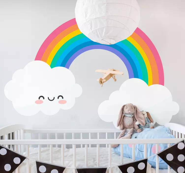 Muursticker kinderkamer vrolijke regenboog wolken - TenStickers