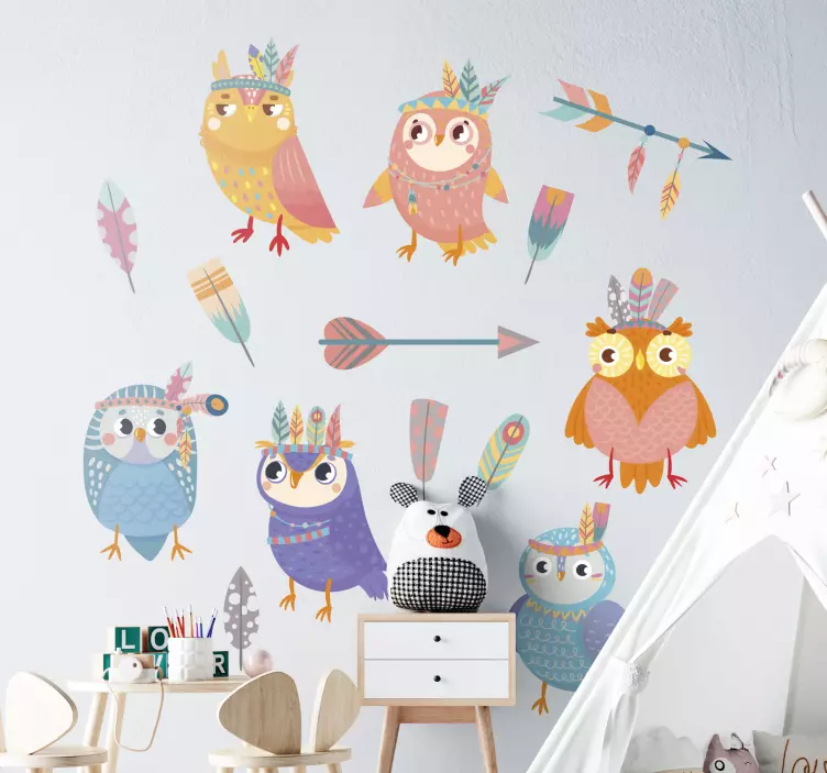 Muursticker kinderkamer vrolijke uilen assortiment - TenStickers