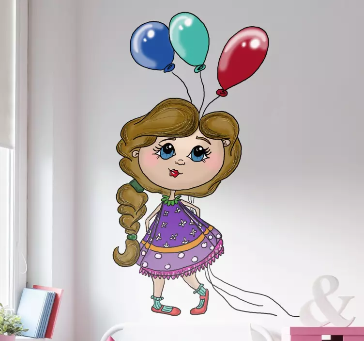 Muursticker Meisje met Ballonnetjes - TenStickers