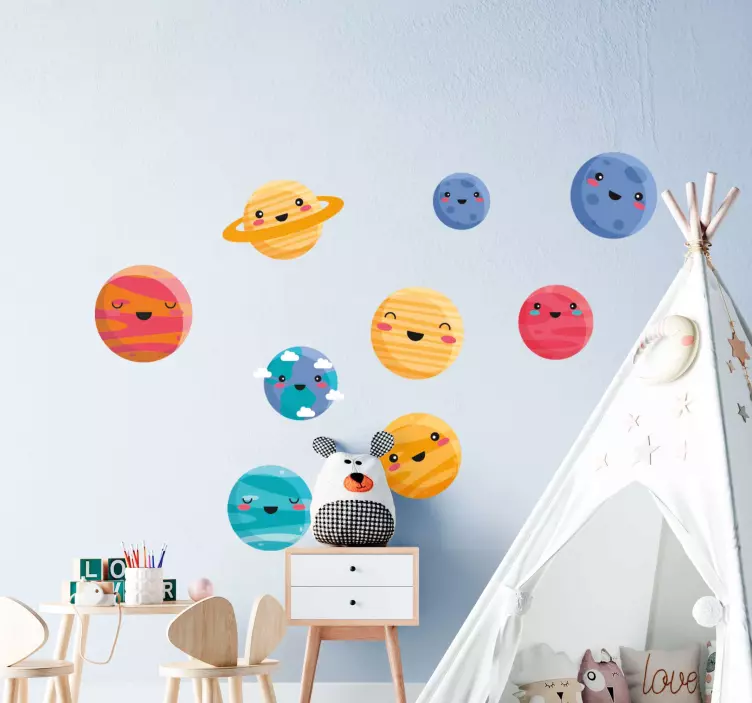 Muursticker ruimte happy planet figuren - TenStickers