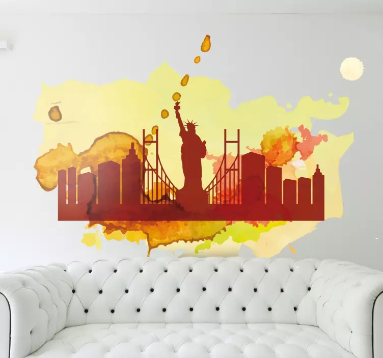 Muursticker silhouet aquarel skyline New York - TenStickers