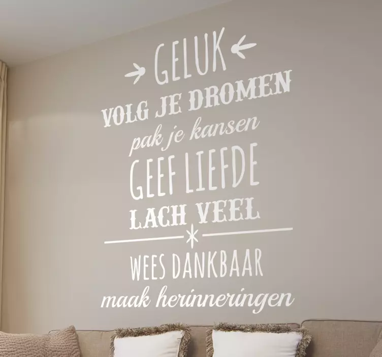 Muursticker woonkamer tekst  geluk motivatie - TenStickers
