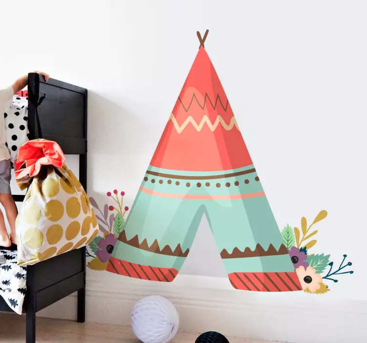 Muursticker tipi tent met kleur - TenStickers