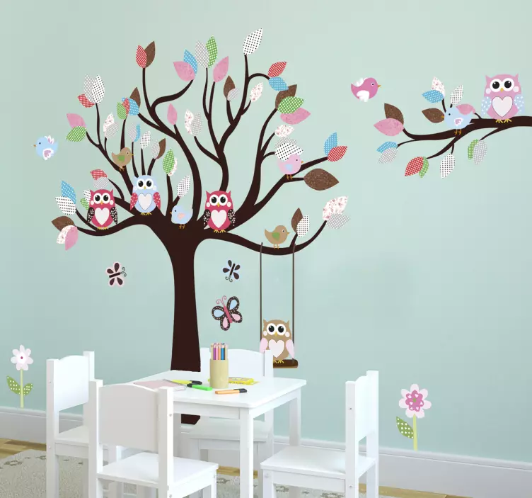 Muursticker kinderkamer boom met vogels - TenStickers