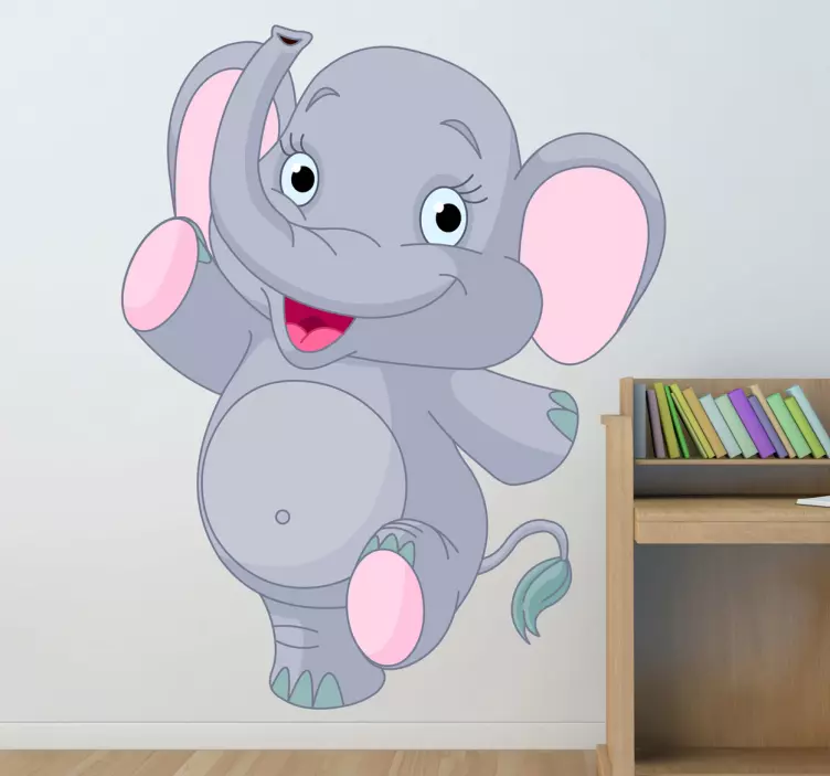 Sticker van een blije grijze olifant - TenStickers
