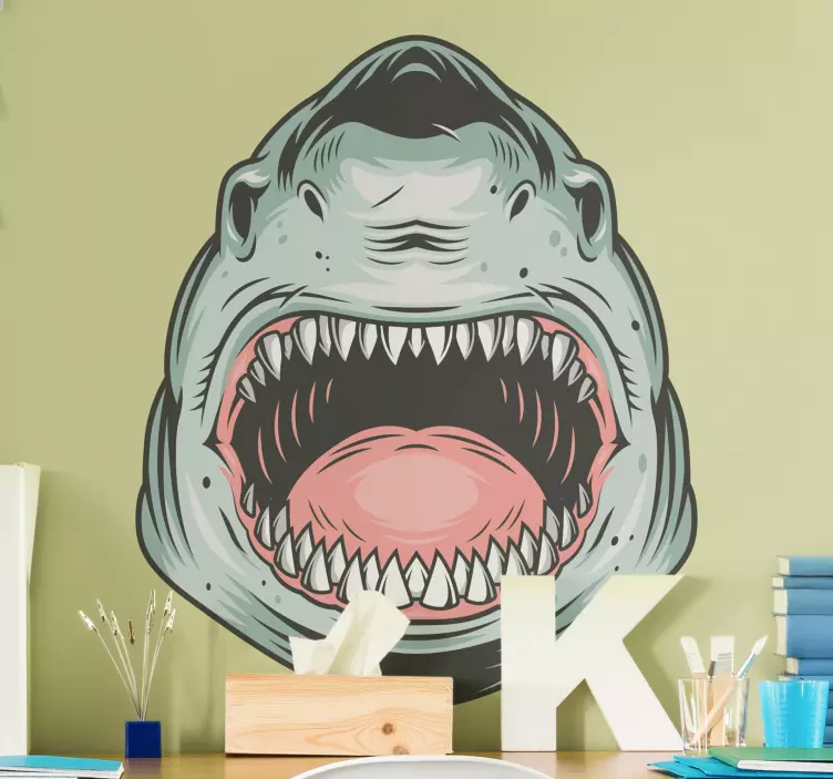 Muursticker wilde dieren ferocious shark head - TenStickers