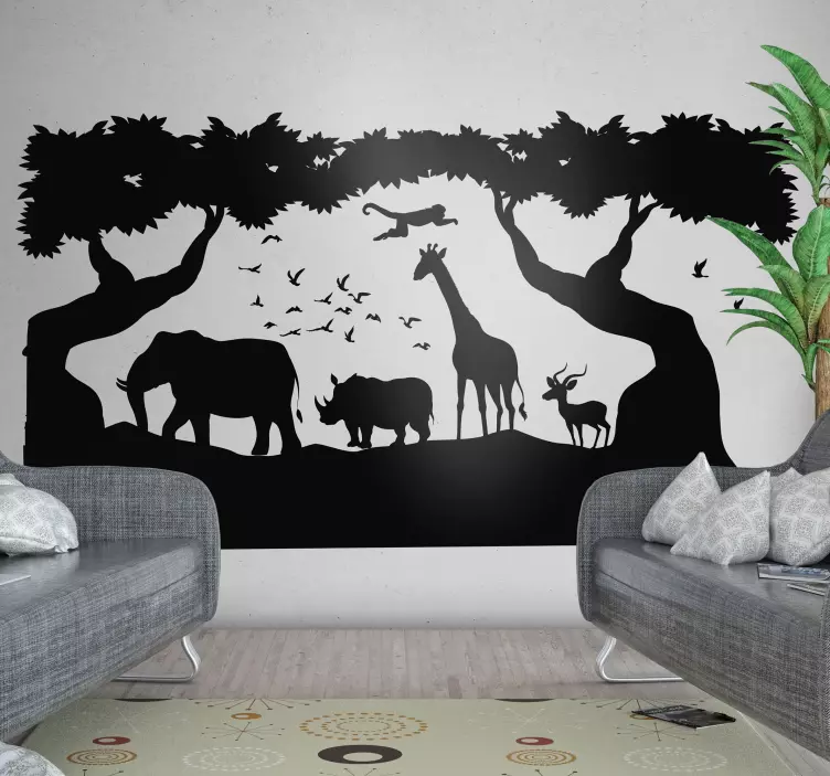 Muursticker wilde dieren savannelandschap design - TenStickers