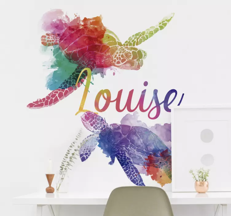 Kleurrijke schildpadden met naam - TenStickers