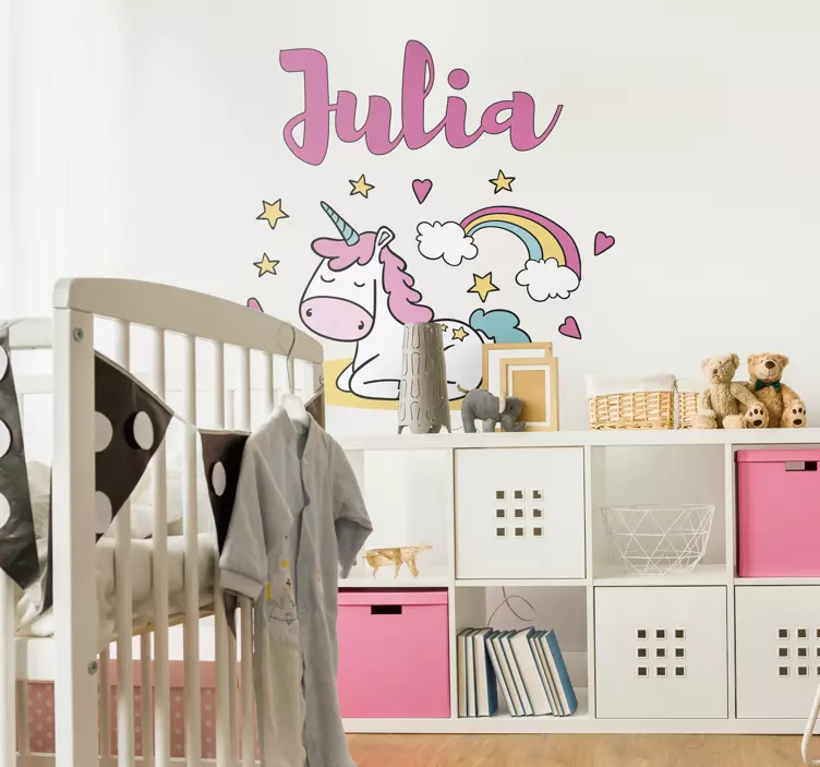 Muurstickers kinderkamer eenhoorn naamsticker - TenStickers
