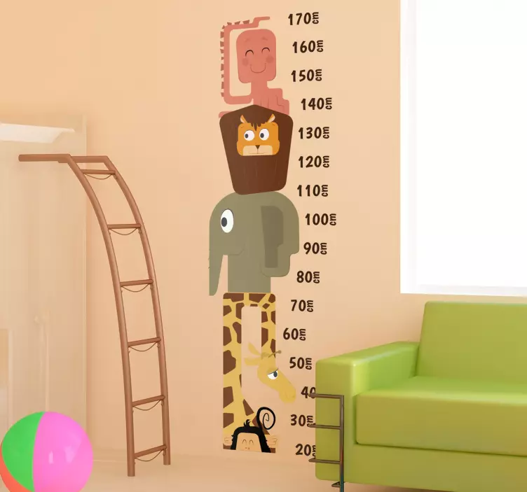 Kinderkamer muursticker groeimeter wilde dieren - TenStickers