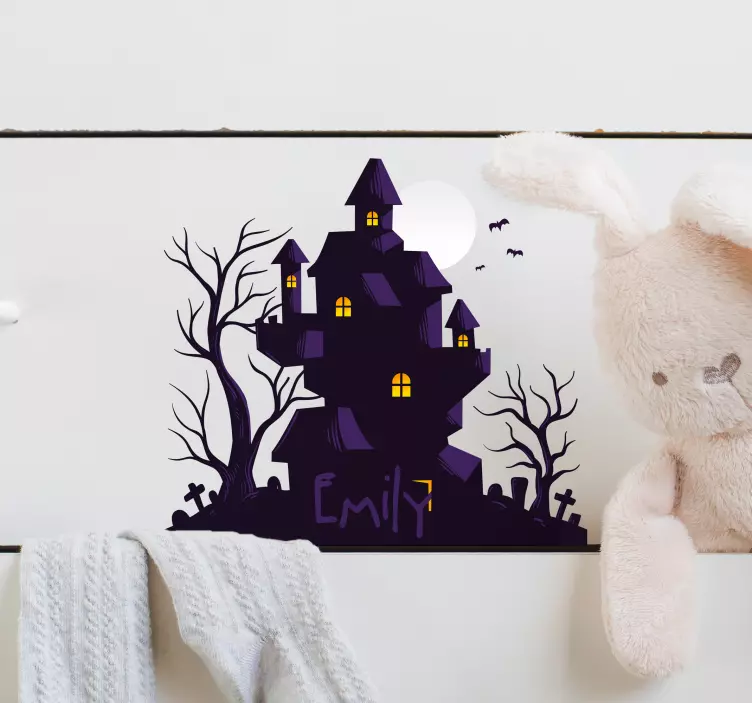 Kinderkamer halloween huis met naam - TenStickers