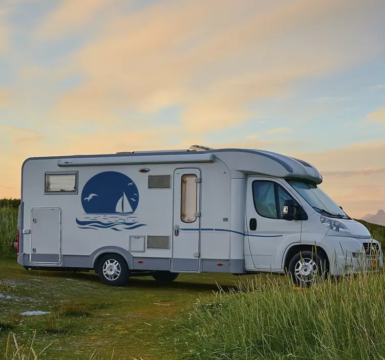 Marine stickers Zonsondergang op strand camper - TenStickers