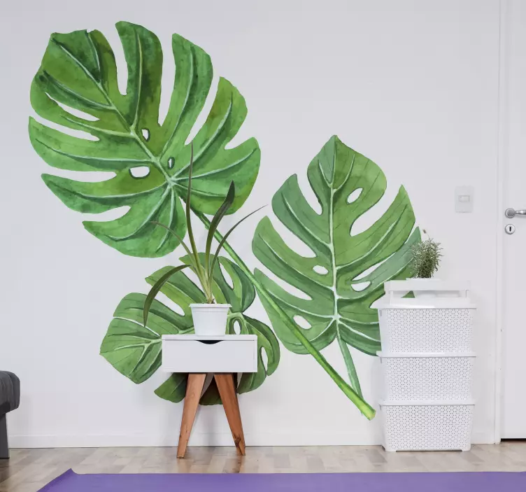 Muursticker woonkamer planten Monstera aquarel bladeren - TenStickers