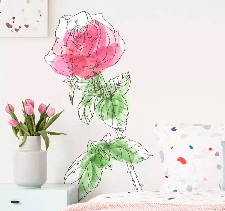 Bloemen muursticker met roos - TenStickers