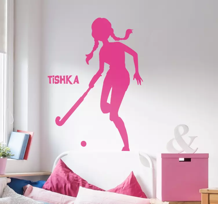 Muursticker sport Hockeyspeelster gepersonaliseerd - TenStickers