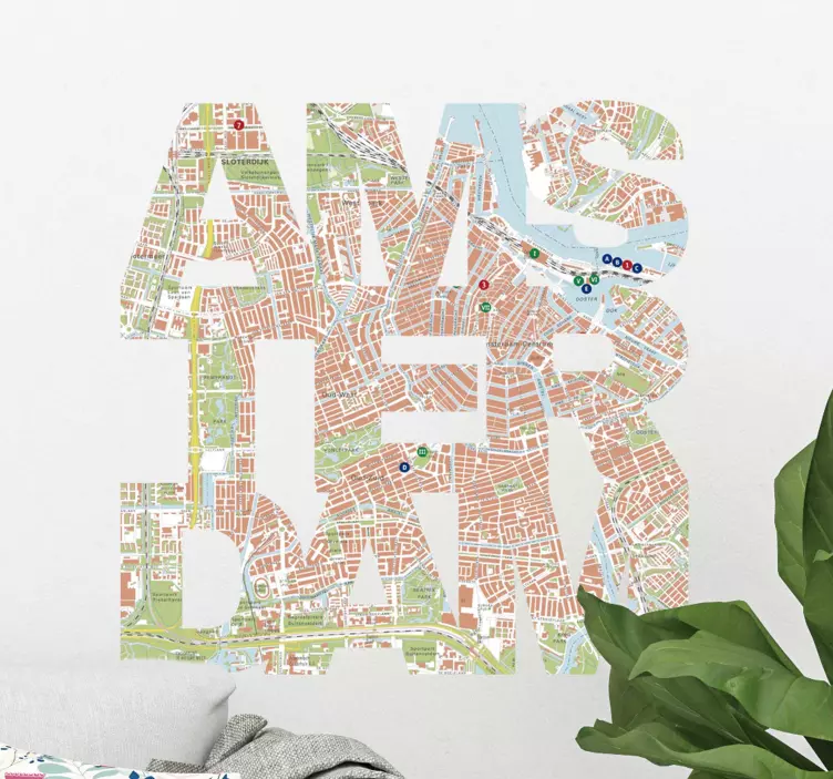 Muurstickers tekst Amsterdam kaart - TenStickers