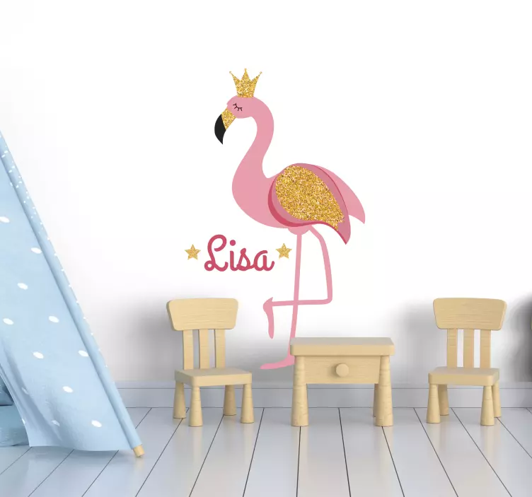 Raamstickers vogels Flamingo met naam - TenStickers