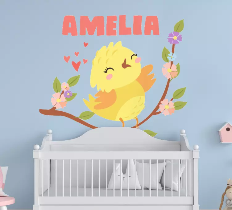 Raamstickers vogels Kuikentje met naam - TenStickers