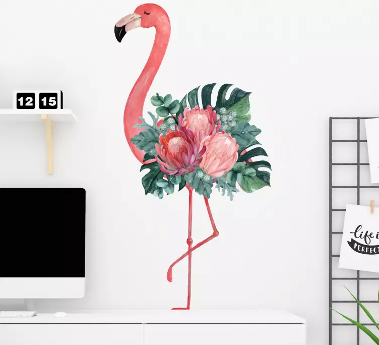 Raamstickers vogels Roze bloem flamingo - TenStickers