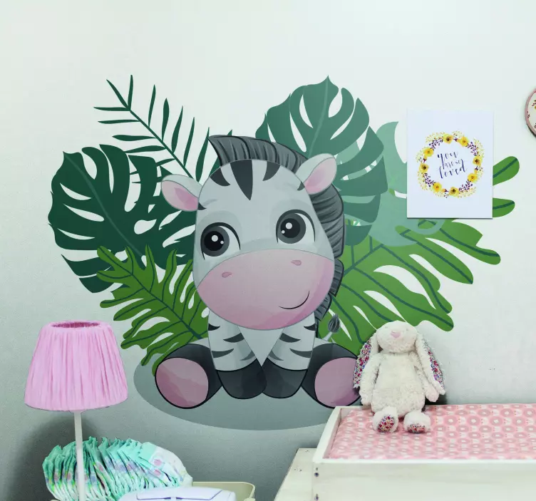 Stickers baby zebra en bladeren voor kinderen - TenStickers