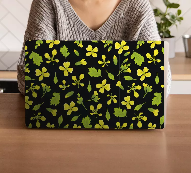 Geel bloemenpatroon laptop skin - TenStickers