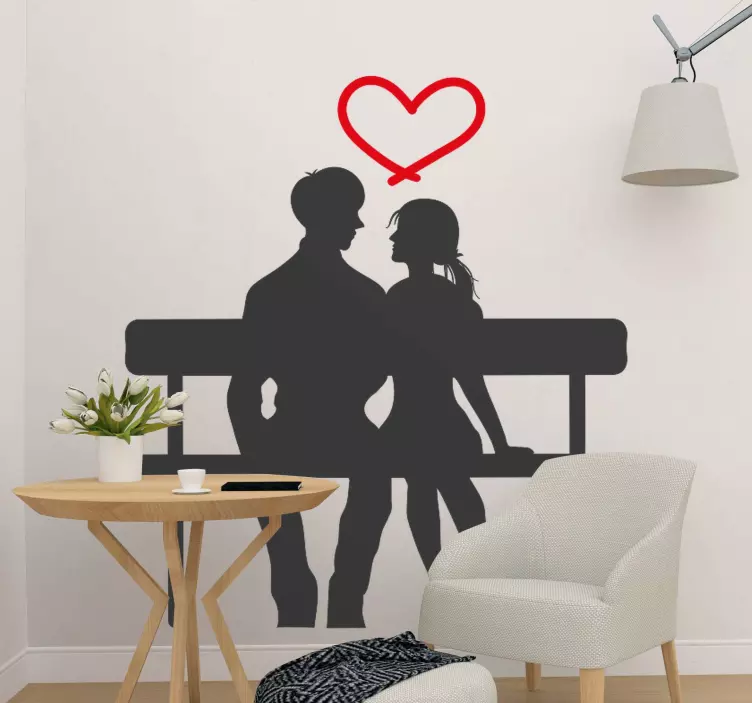 Paar silhouet hart liefde sticker - TenStickers