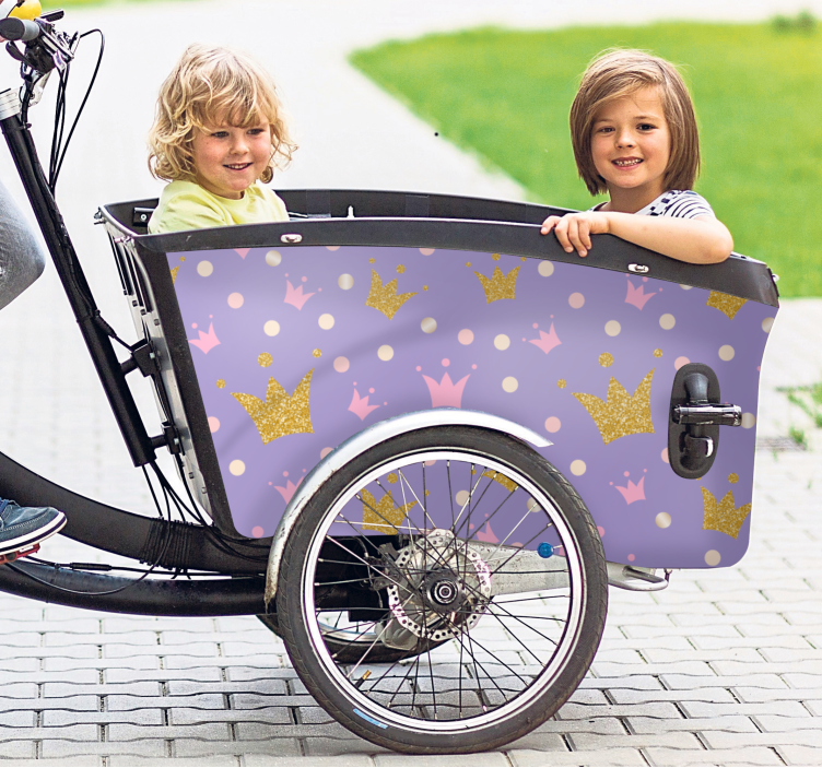 Paarse prinsessen bakfiets sticker sprookjes sticker - TenStickers