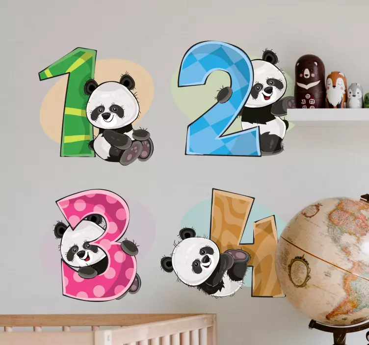 Panda nummer vrienden muursticker kinderkamer - TenStickers