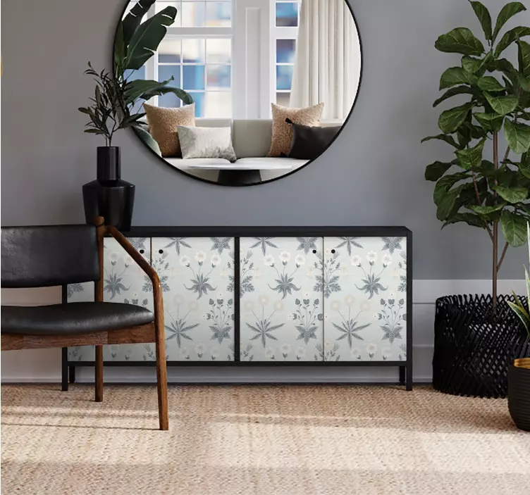 Pastelblauw bloemmotief Meubelsticker - TenStickers