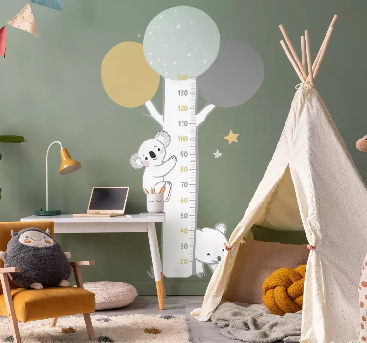 Pastelboom met dieren muursticker groeimeter - TenStickers