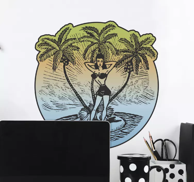 Pin up strand meisje sticker - TenStickers