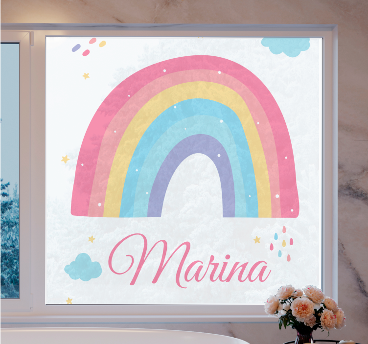 Privacy folie raam schattige regenboog en wolk in pastel - TenStickers